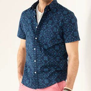 Mens short sleeve button down casual shirt M blue bandana NWT Brand New!
